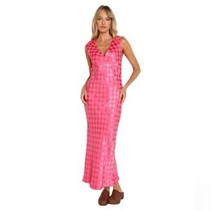 Jen’s Pirate Booty Hot Pink Wavecrest Check Jacquard Maxi Dress Medium